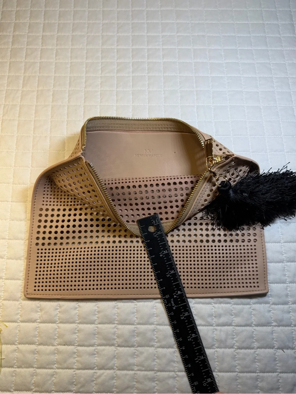 Neiman Marcus Blush Perforated Clutch with Gold Trim